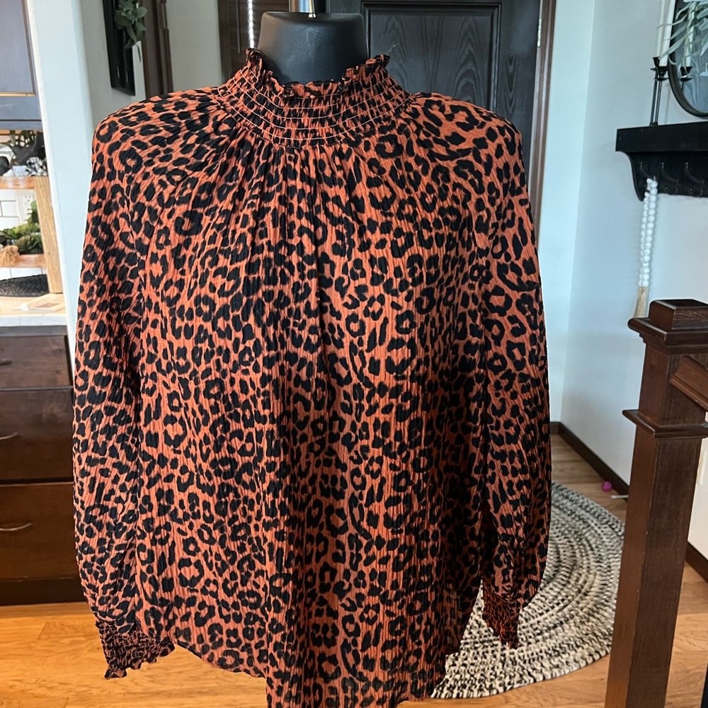 LOFT Animal Print Blouse Orange Black Size Medium
